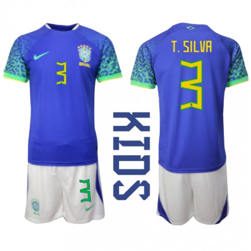Fotbalové Dres Brazílie Thiago Silva #3 Dětské Venkovní MS 2022 Krátký Rukáv (+ trenýrky)